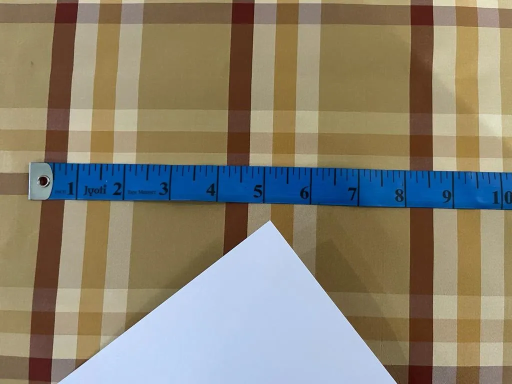 100% PURE SILK TAFFETA FABRIC GOLD AND RUST PLAIDS 54&quot;wide TAFC65[6]