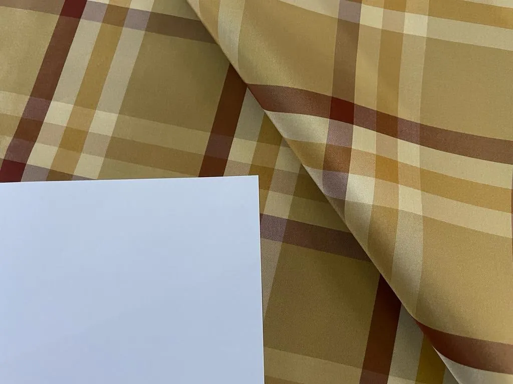 100% PURE SILK TAFFETA FABRIC GOLD AND RUST PLAIDS 54&quot;wide TAFC65[6]