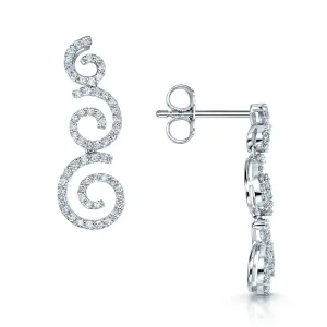 18ct White Gold Diamond Spiral Pave Set Drop Earrings
