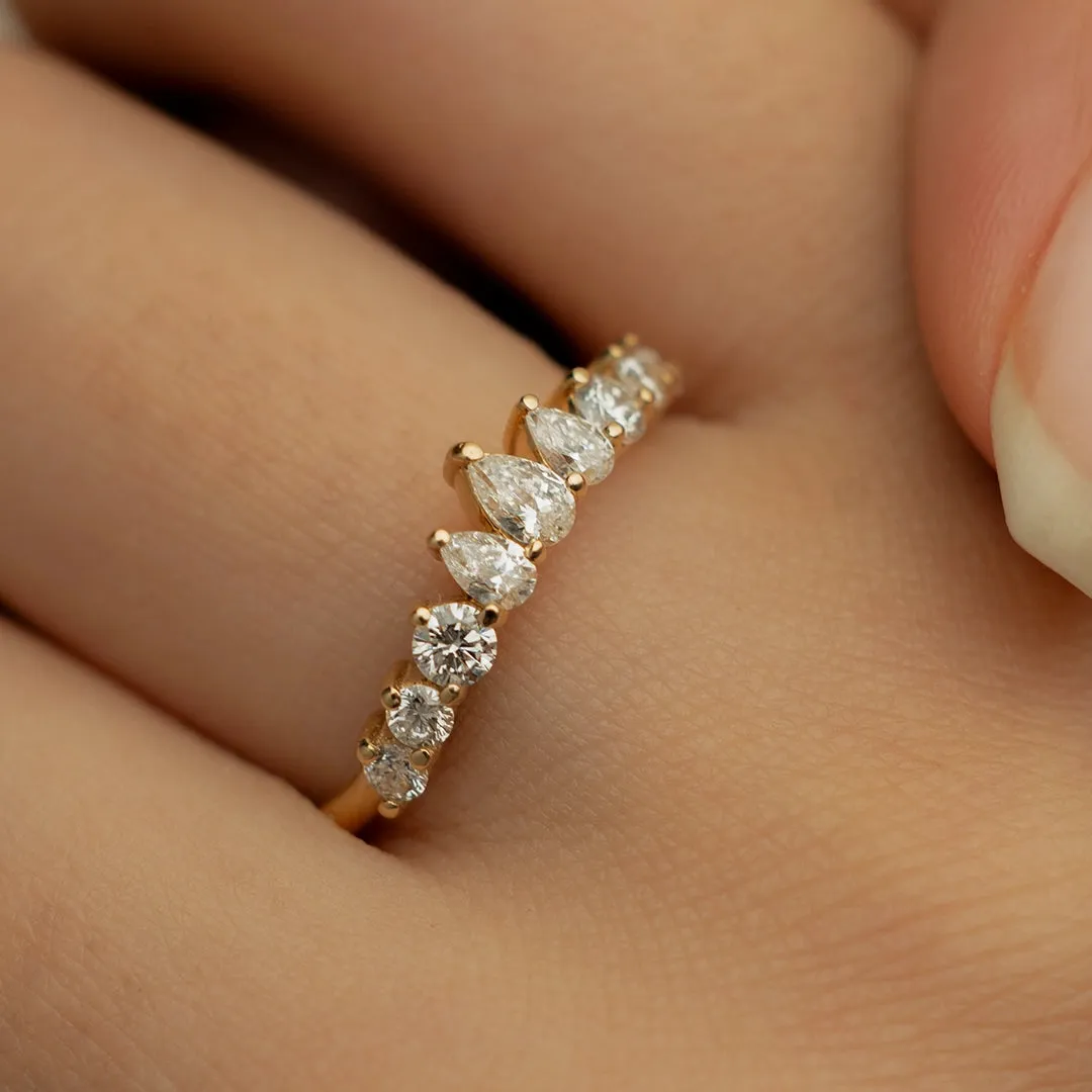 18K Gold Arch Pear Diamond Wedding Ring