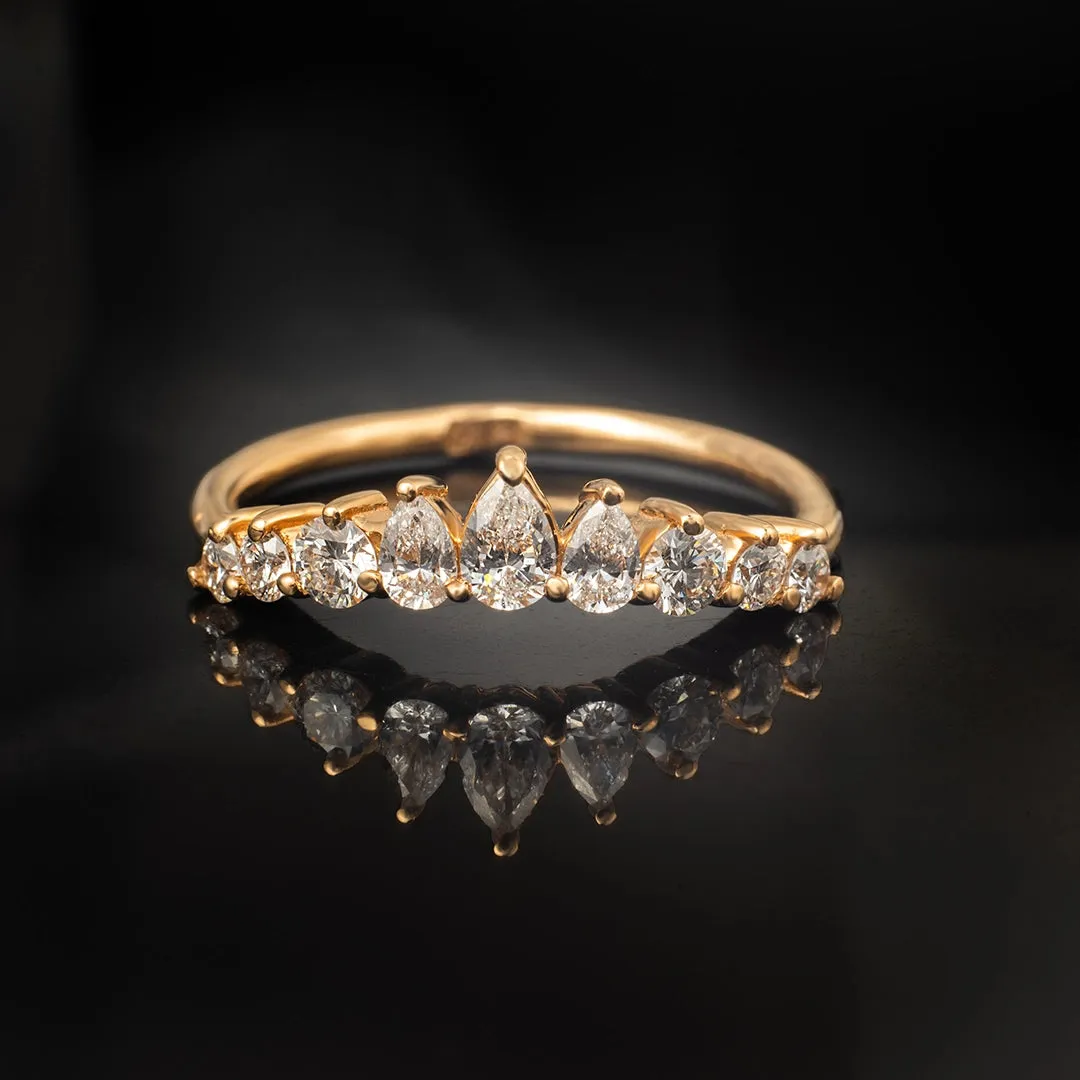 18K Gold Arch Pear Diamond Wedding Ring