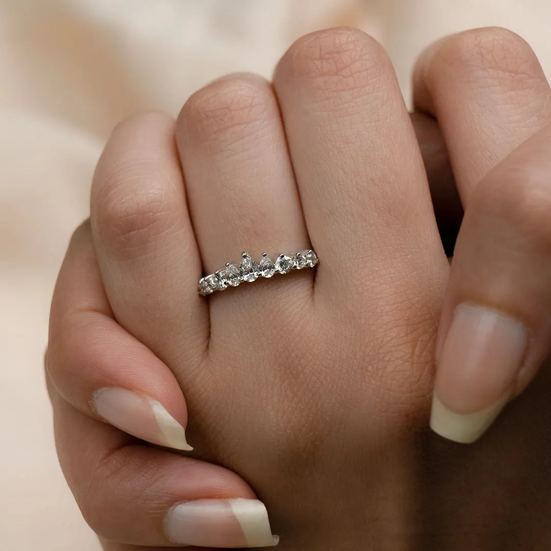18K Gold Arch Pear Diamond Wedding Ring