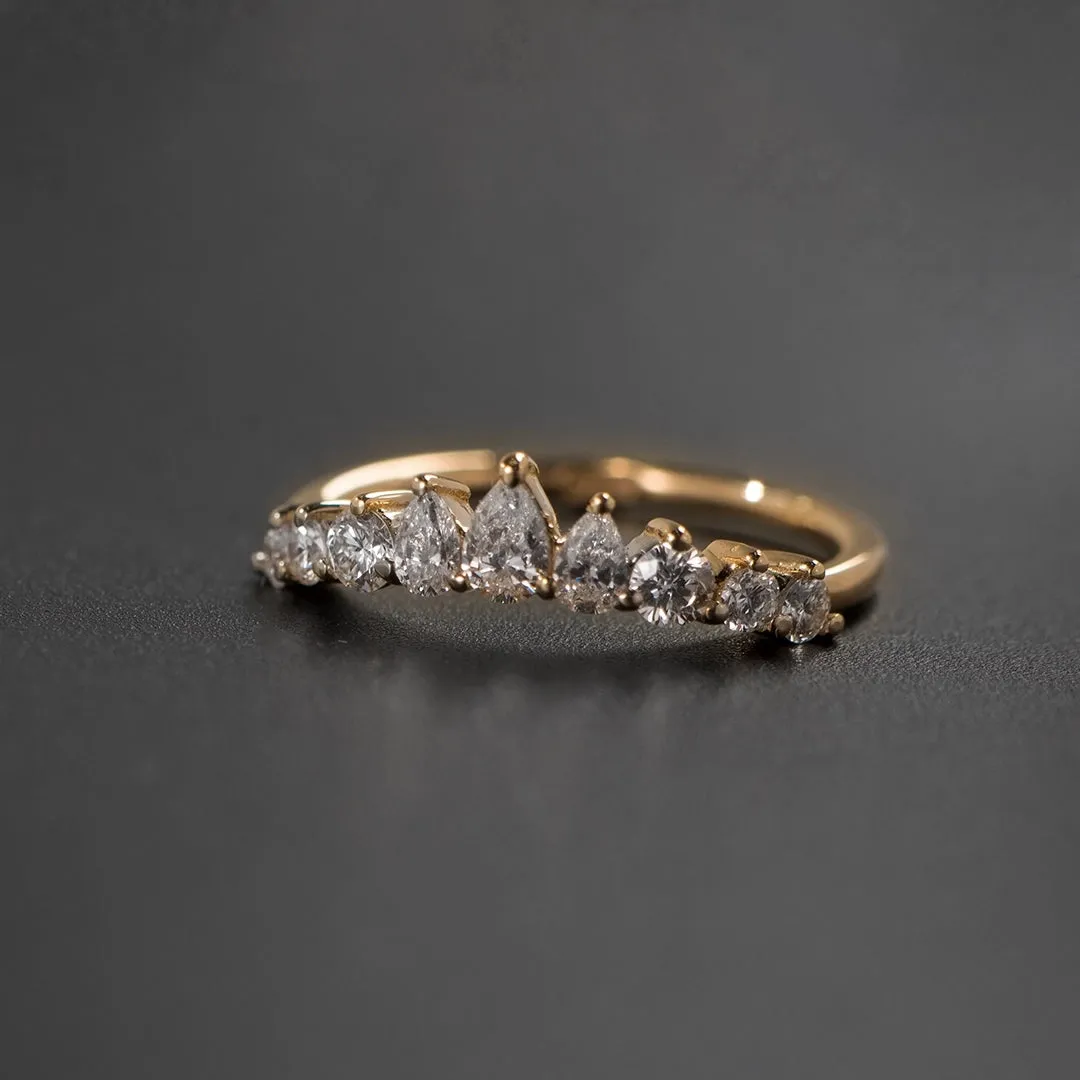 18K Gold Arch Pear Diamond Wedding Ring