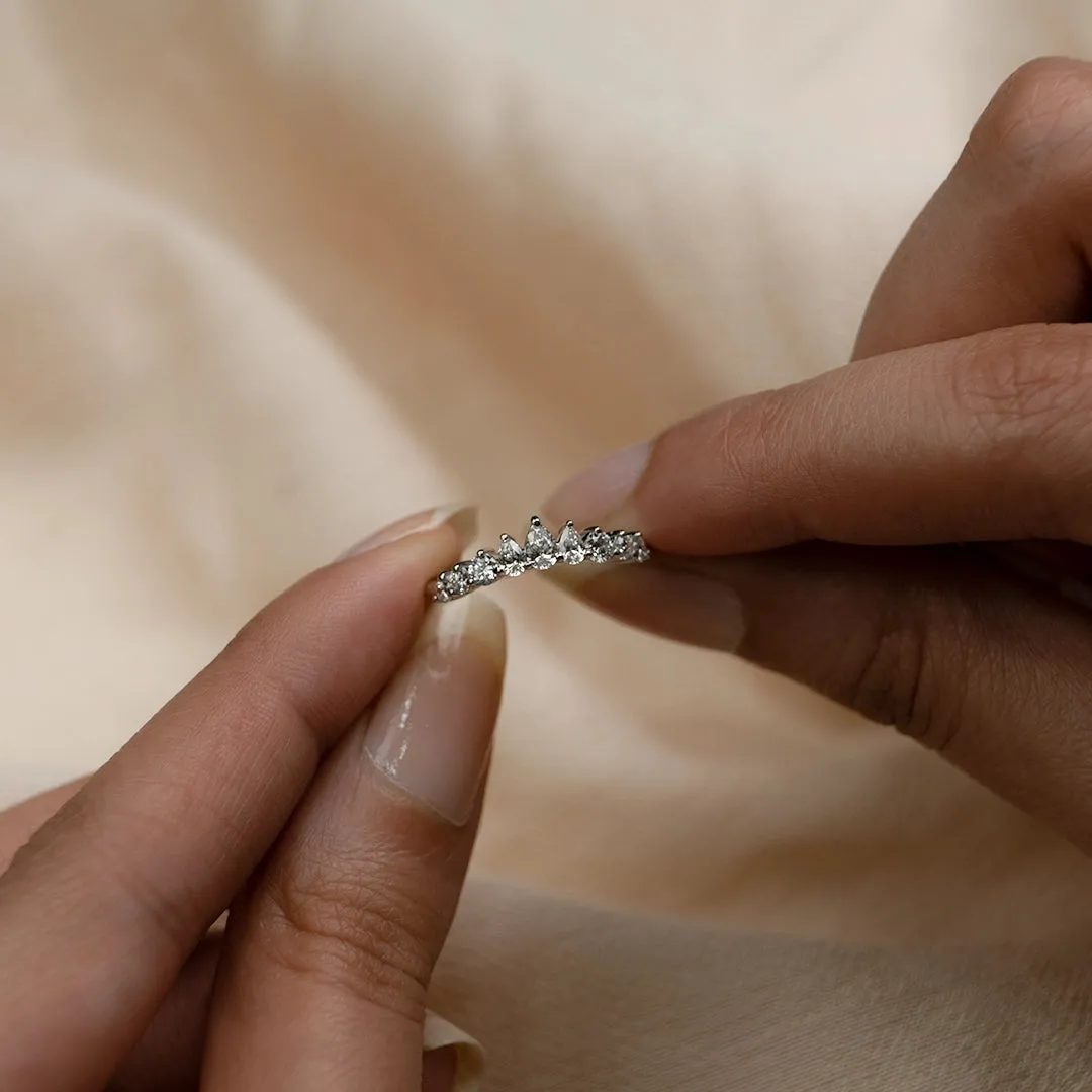 18K Gold Arch Pear Diamond Wedding Ring