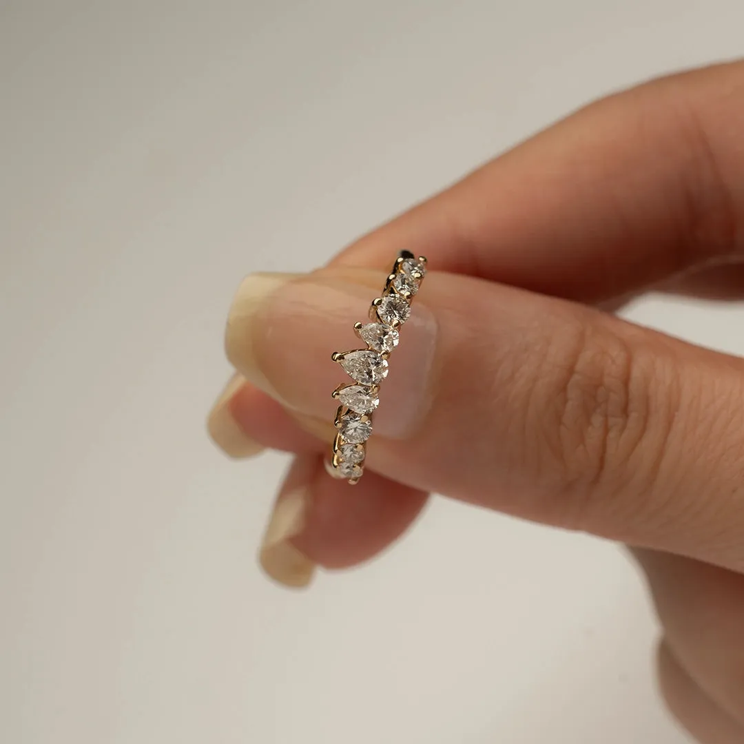 18K Gold Arch Pear Diamond Wedding Ring