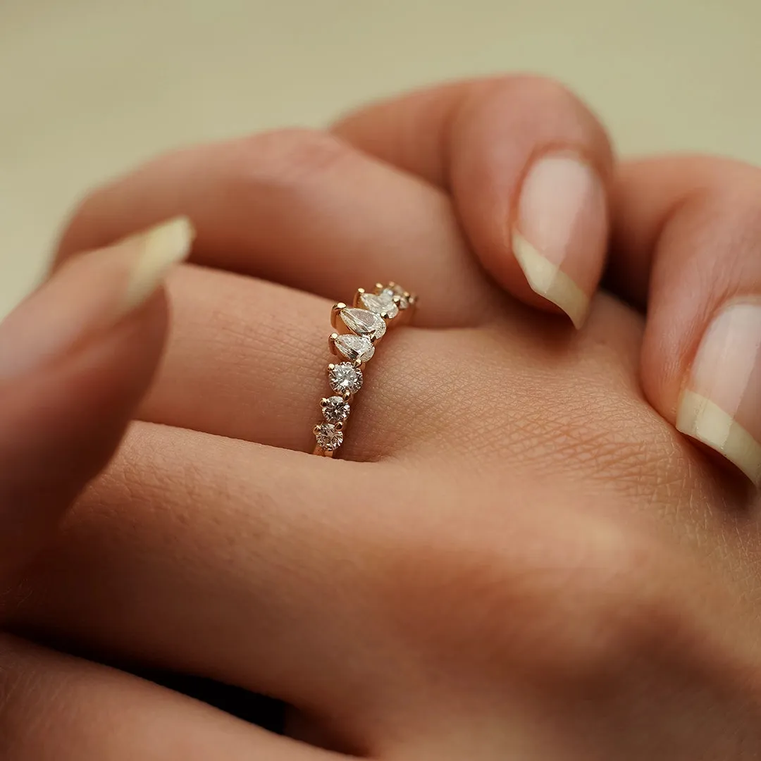 18K Gold Arch Pear Diamond Wedding Ring