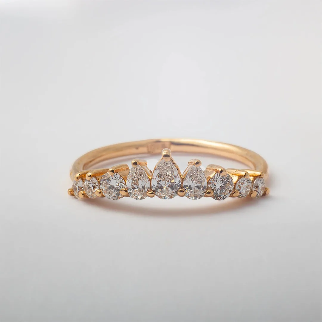 18K Gold Arch Pear Diamond Wedding Ring