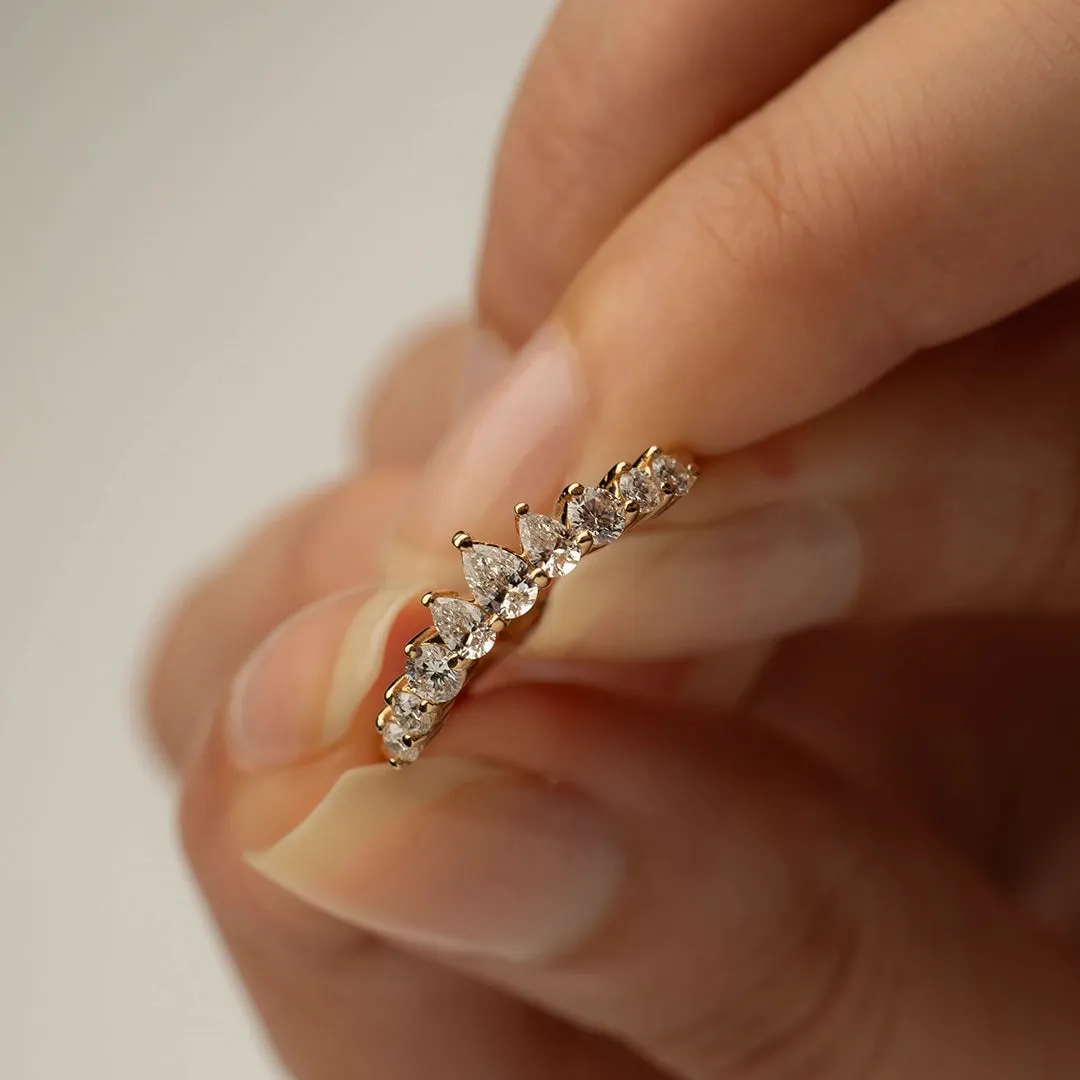 18K Gold Arch Pear Diamond Wedding Ring