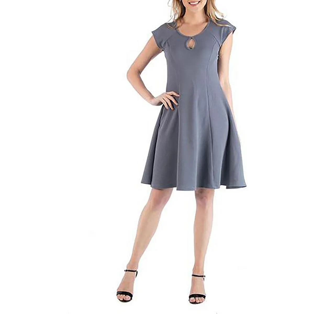 24seven Comfort Apparel Womens Plus Crepe Keyhole Fit & Flare Dress