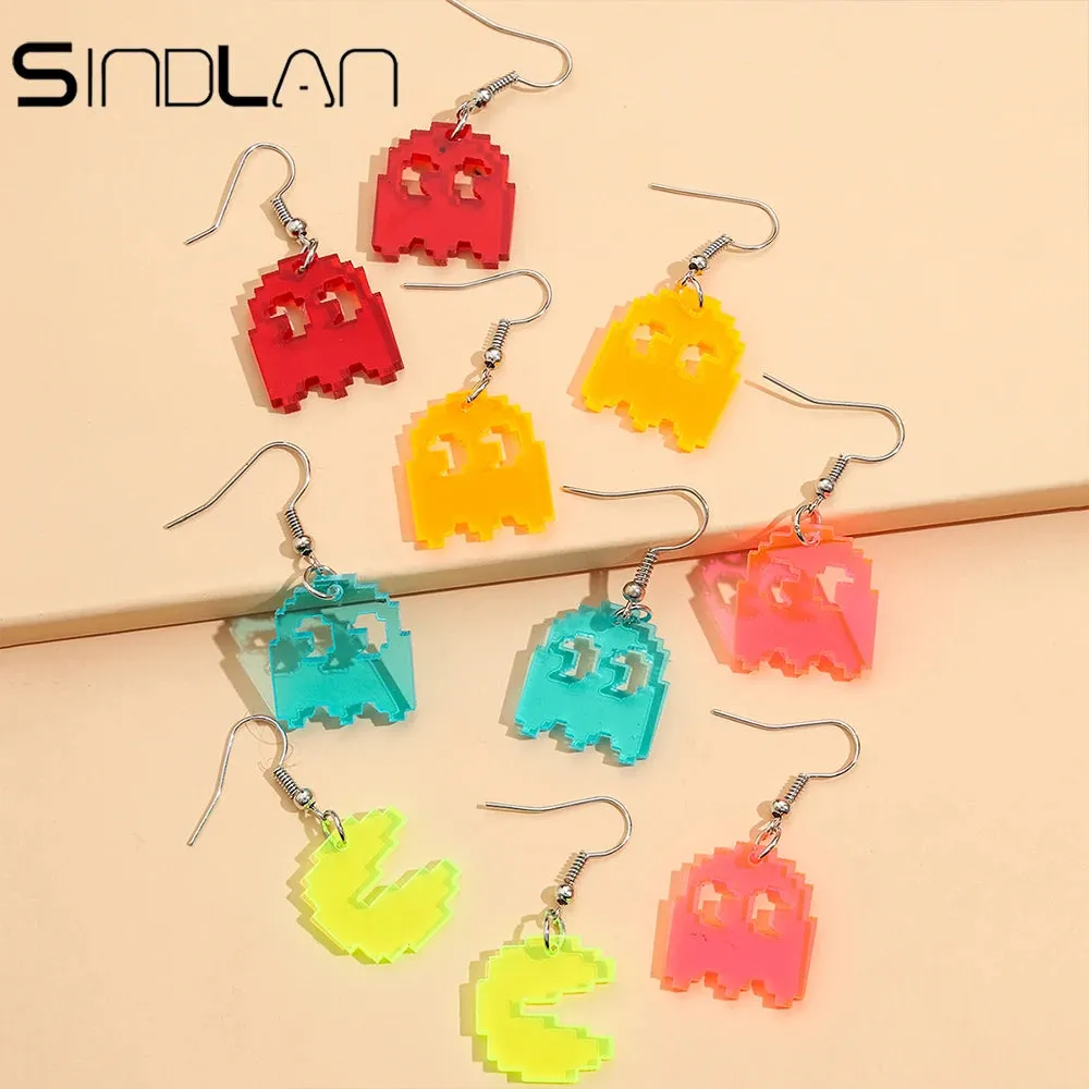5Pairs Funny Multi Color Cartoon Drop Earrings for Women Cute Pixel Ghost Set EDGY Fashion Ears Jewelry Gift Arete Envio Gratis