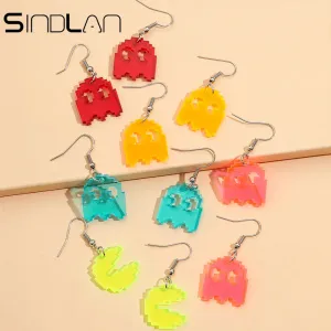 5Pairs Funny Multi Color Cartoon Drop Earrings for Women Cute Pixel Ghost Set EDGY Fashion Ears Jewelry Gift Arete Envio Gratis