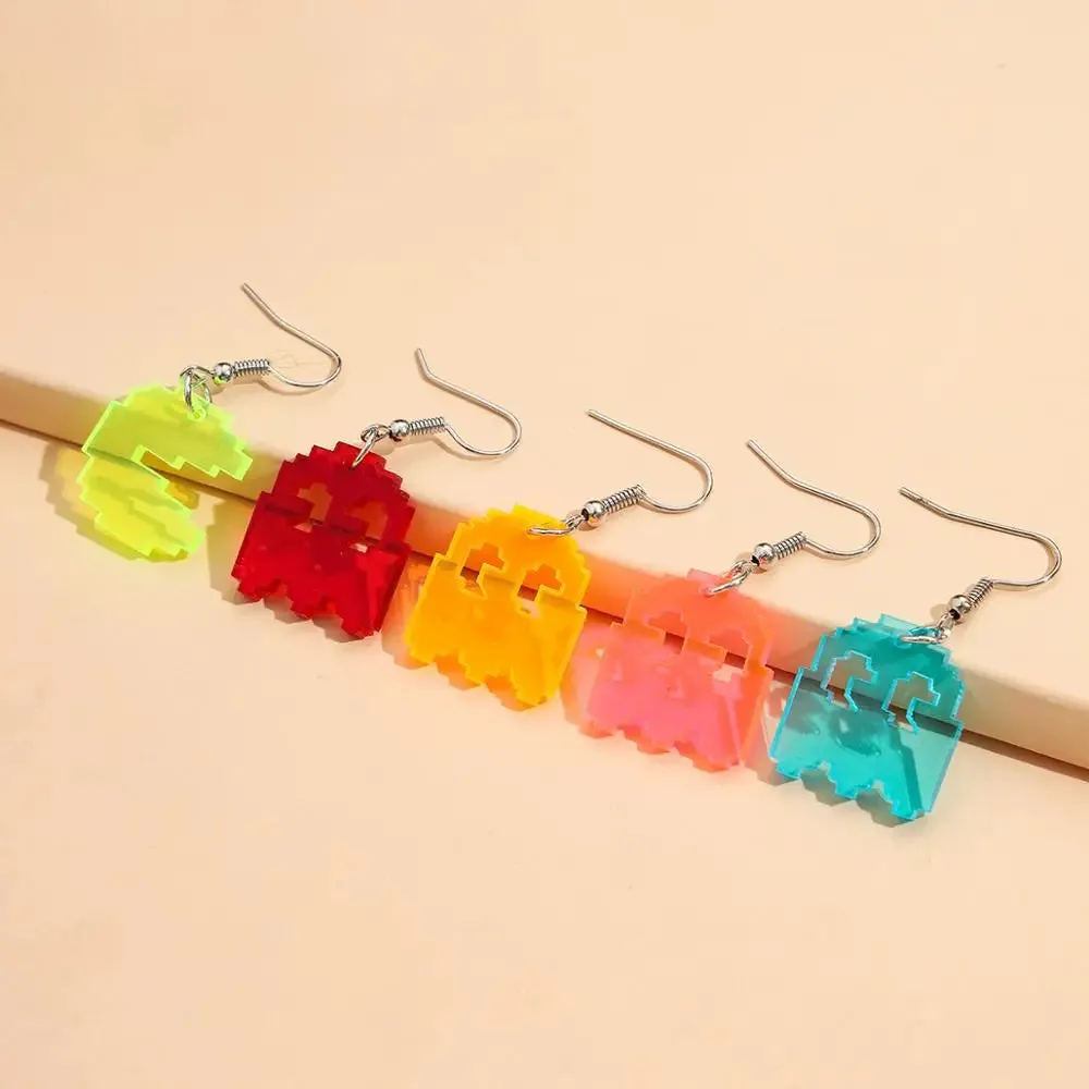 5Pairs Funny Multi Color Cartoon Drop Earrings for Women Cute Pixel Ghost Set EDGY Fashion Ears Jewelry Gift Arete Envio Gratis
