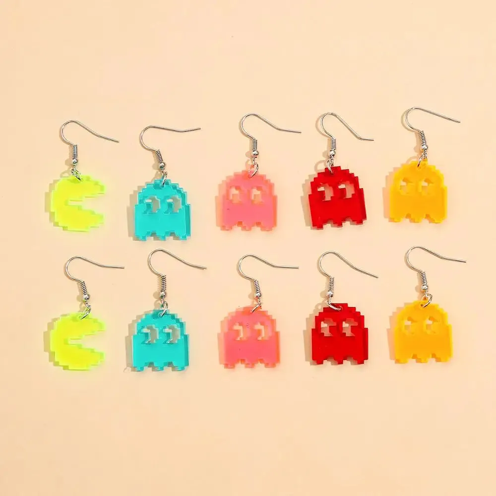 5Pairs Funny Multi Color Cartoon Drop Earrings for Women Cute Pixel Ghost Set EDGY Fashion Ears Jewelry Gift Arete Envio Gratis