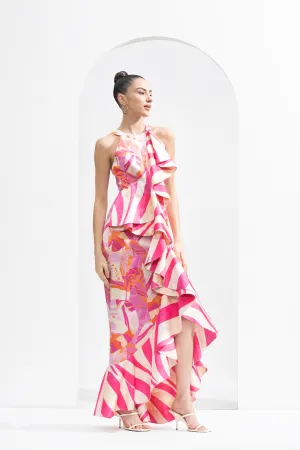 Abstract Lustrous Satin Bodycon Dress