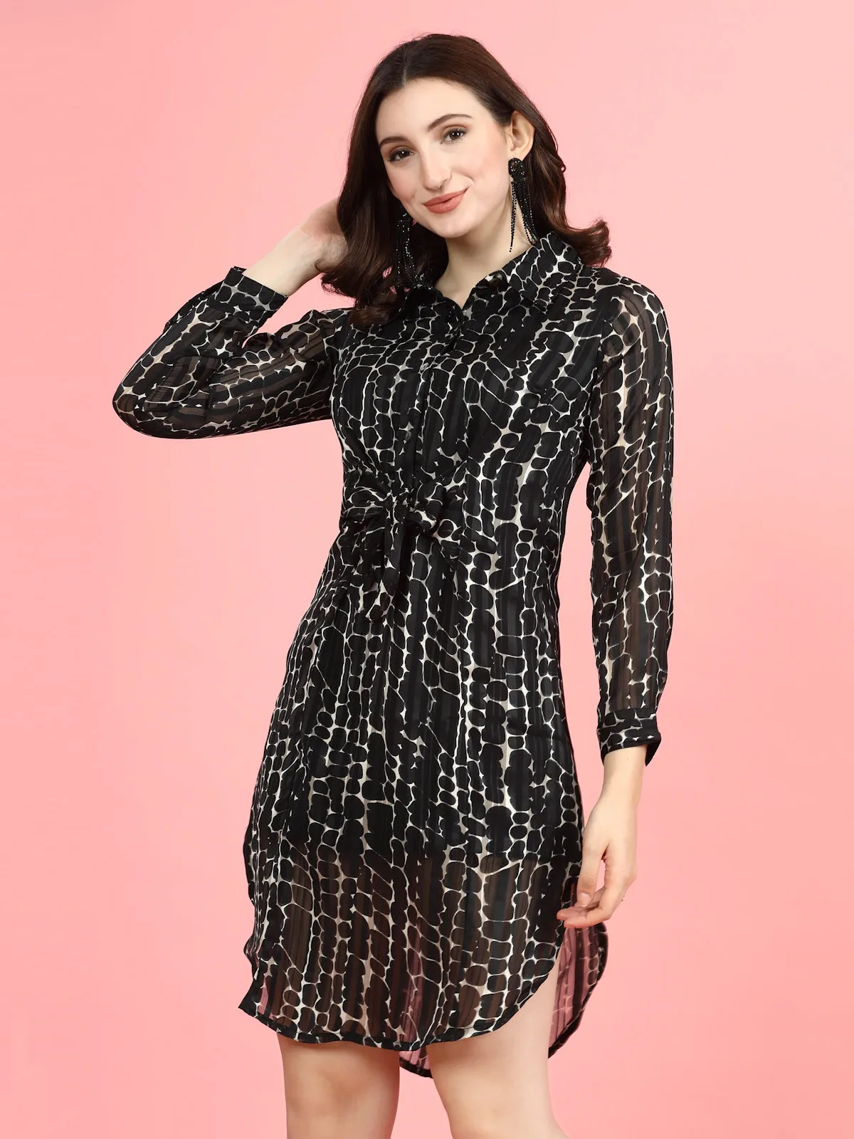 Abstract Print Shirt Style Dress