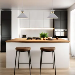 Adeline Minimalist Chic, Metal Pendant Light - White and Gold, PL0091