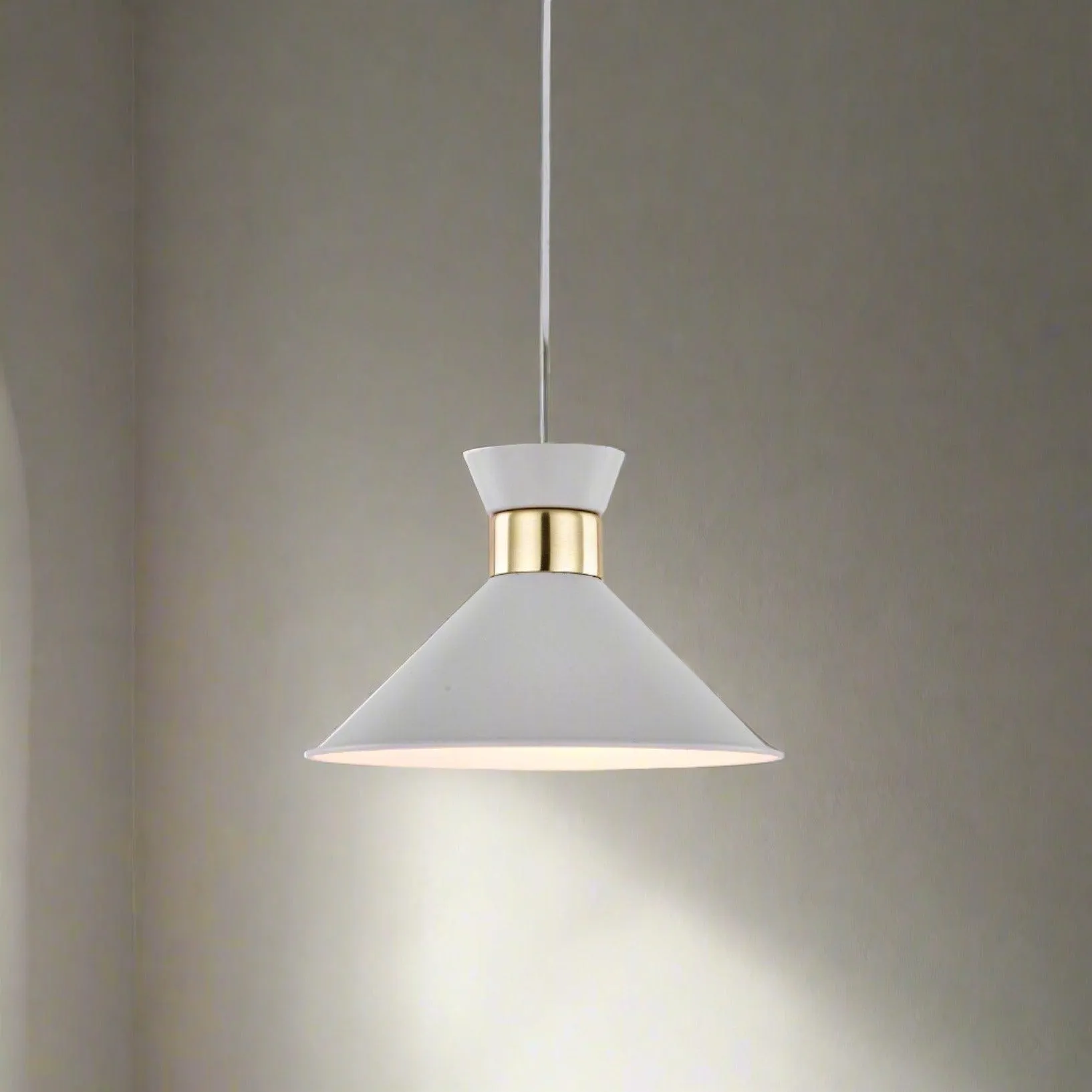 Adeline Minimalist Chic, Metal Pendant Light - White and Gold, PL0091