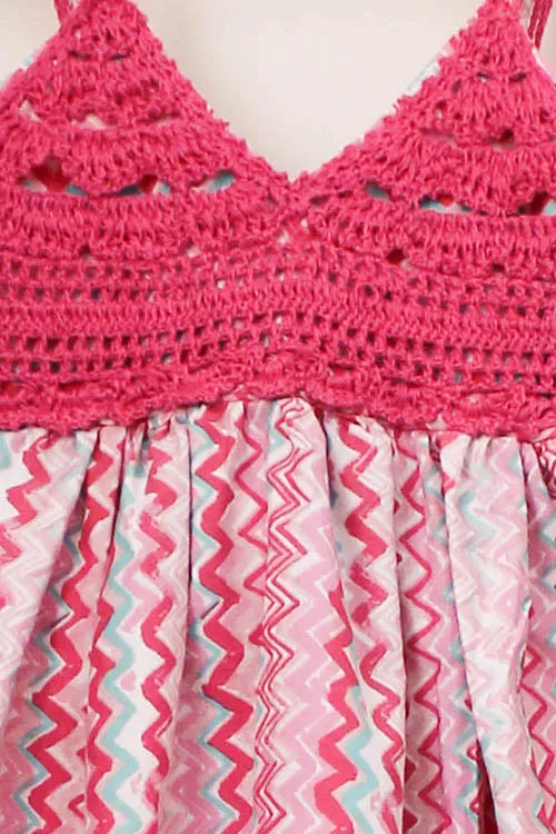 Ajoobaa "Chevron" Crochet Yoke Summer Maxi Dress for Girls