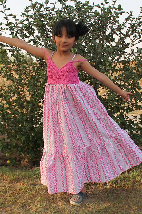 Ajoobaa "Chevron" Crochet Yoke Summer Maxi Dress for Girls