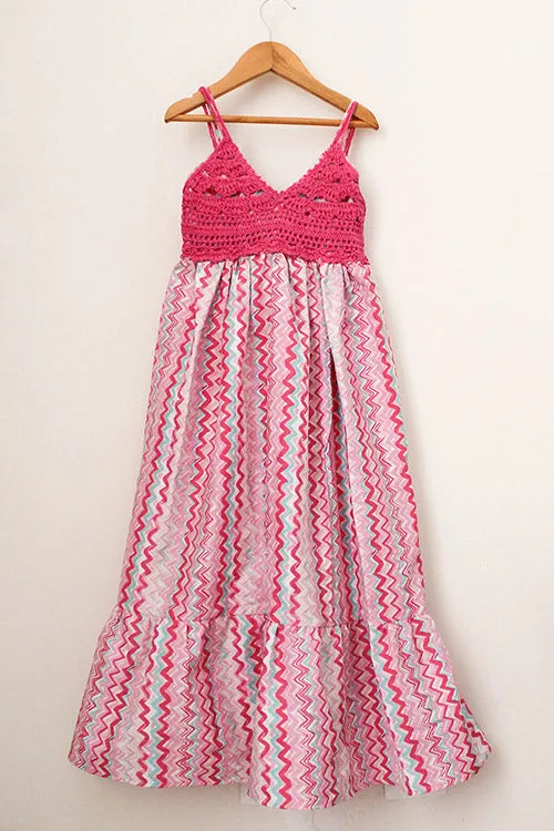 Ajoobaa "Chevron" Crochet Yoke Summer Maxi Dress for Girls