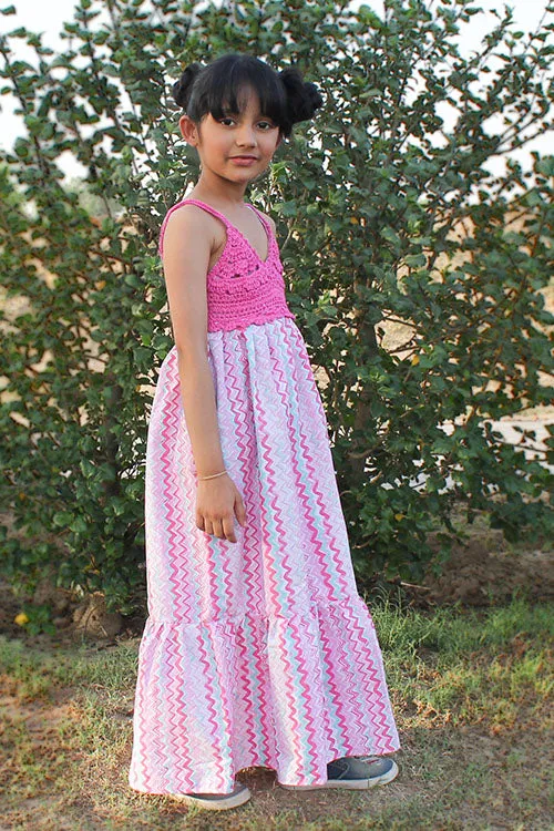 Ajoobaa "Chevron" Crochet Yoke Summer Maxi Dress for Girls