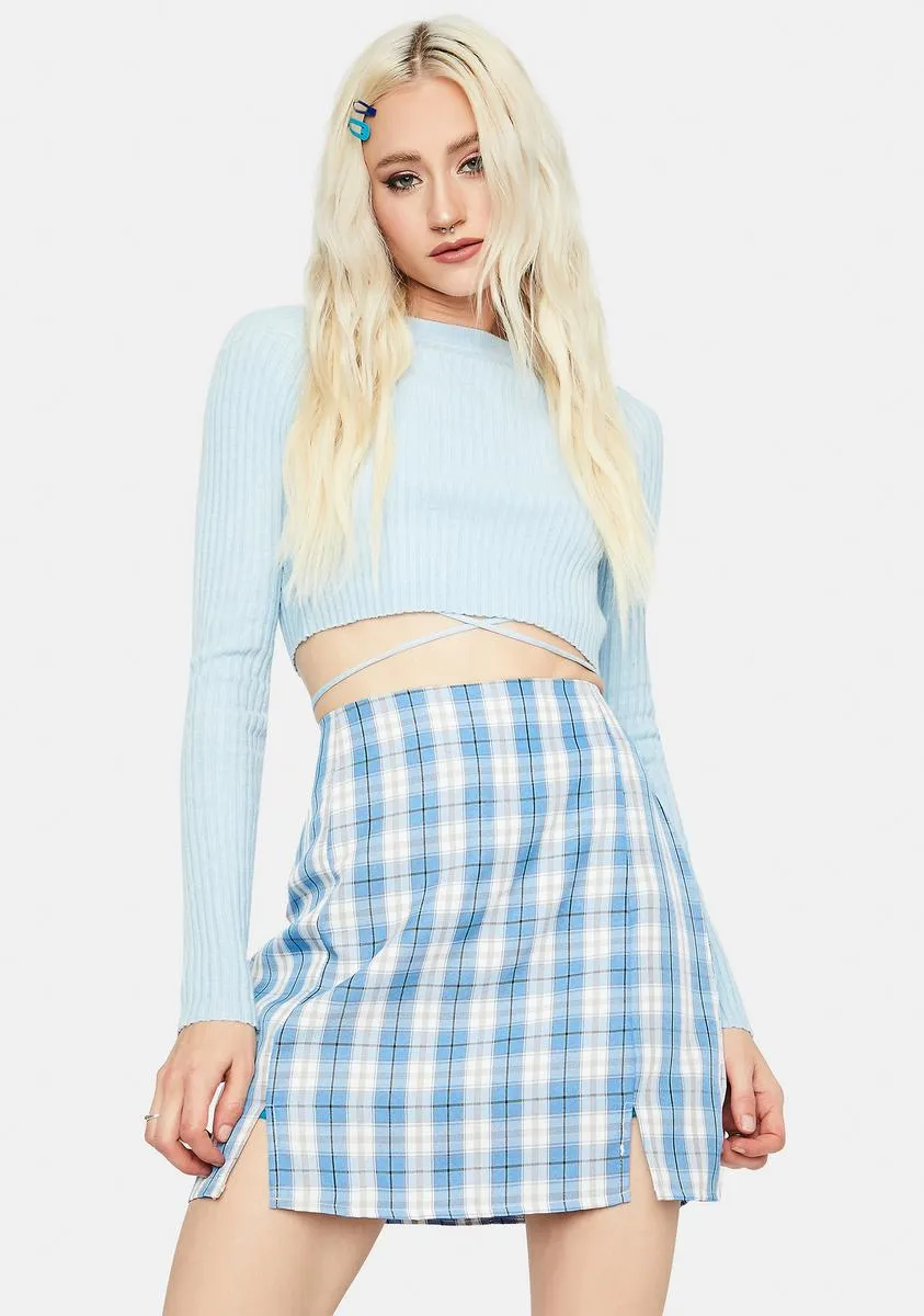 Aqua Playful in Plaid Mini Skirt