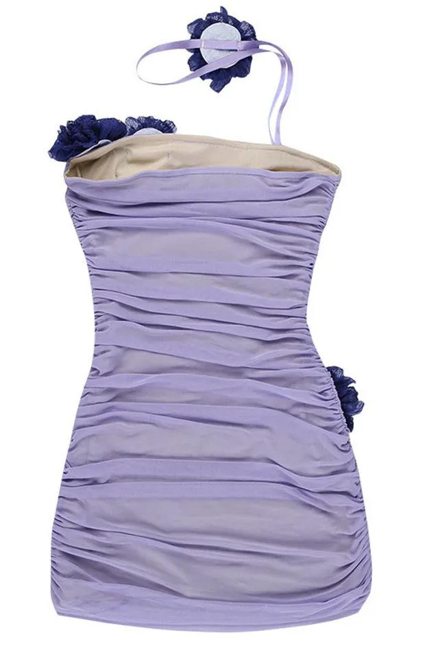 Athena Flower Appliqu Mesh Mini Dress