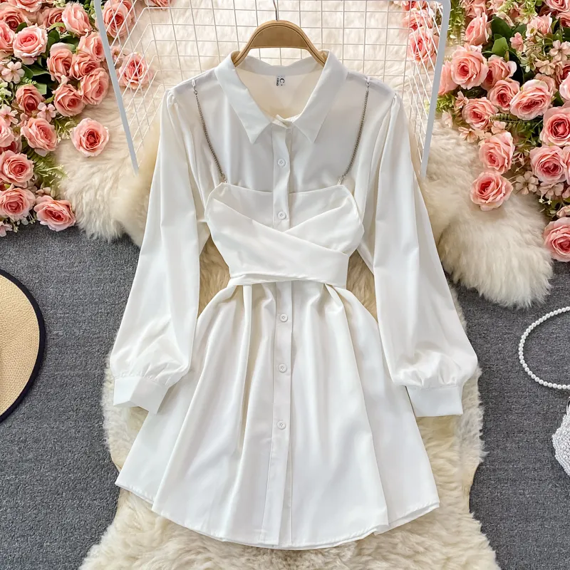 Autumn Korean Style Long Sleeves Shirt Dress 1370