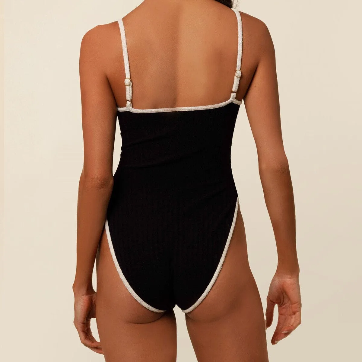 Black (Cream Binded) Terry Rib Jacelyn One-Piece