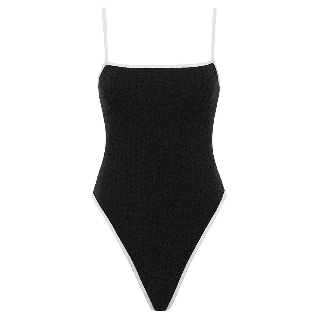 Black (Cream Binded) Terry Rib Jacelyn One-Piece
