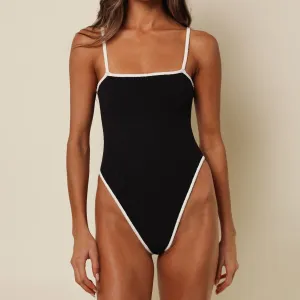 Black (Cream Binded) Terry Rib Jacelyn One-Piece