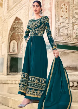 Blue Front Slit Embroidered Designer Anarkali Suit