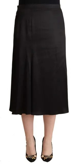 Blumarine Elegant High Waist Midi Black Skirt