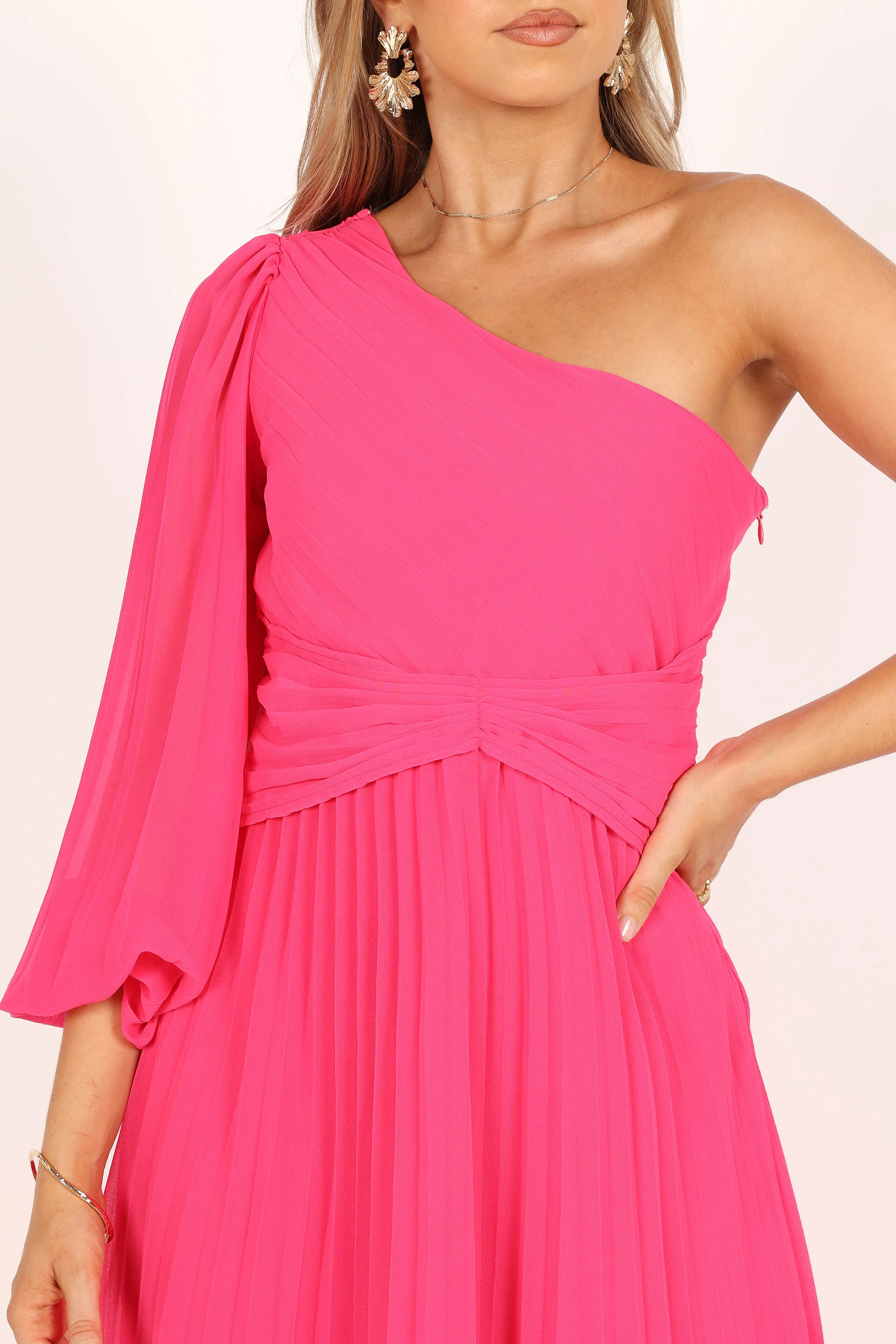 Bonnie One Shoulder Midi Dress - Pink