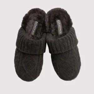 Cable Knit Robes Slides (Black)