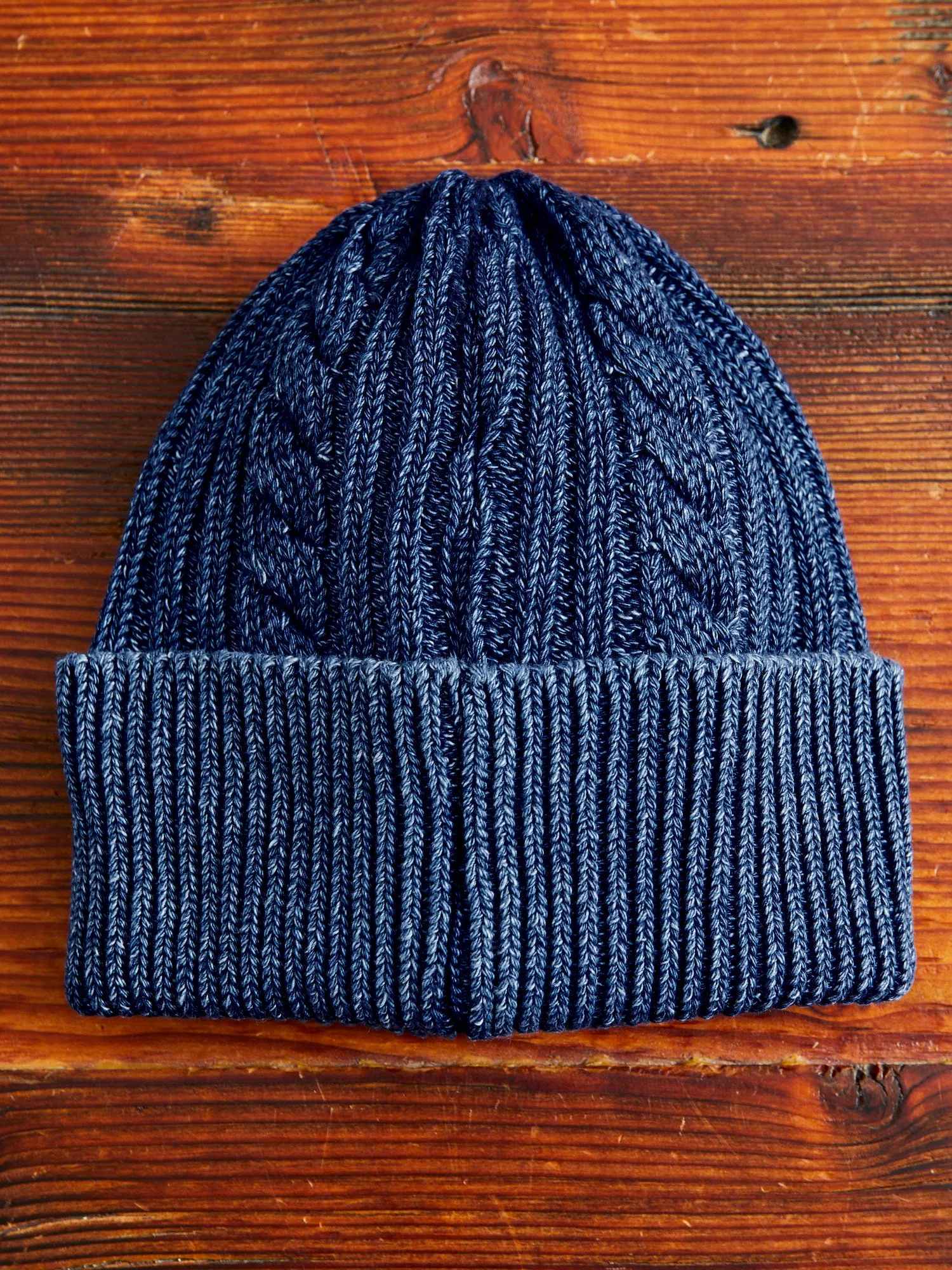 Cable Knit Watch Cap in Indigo