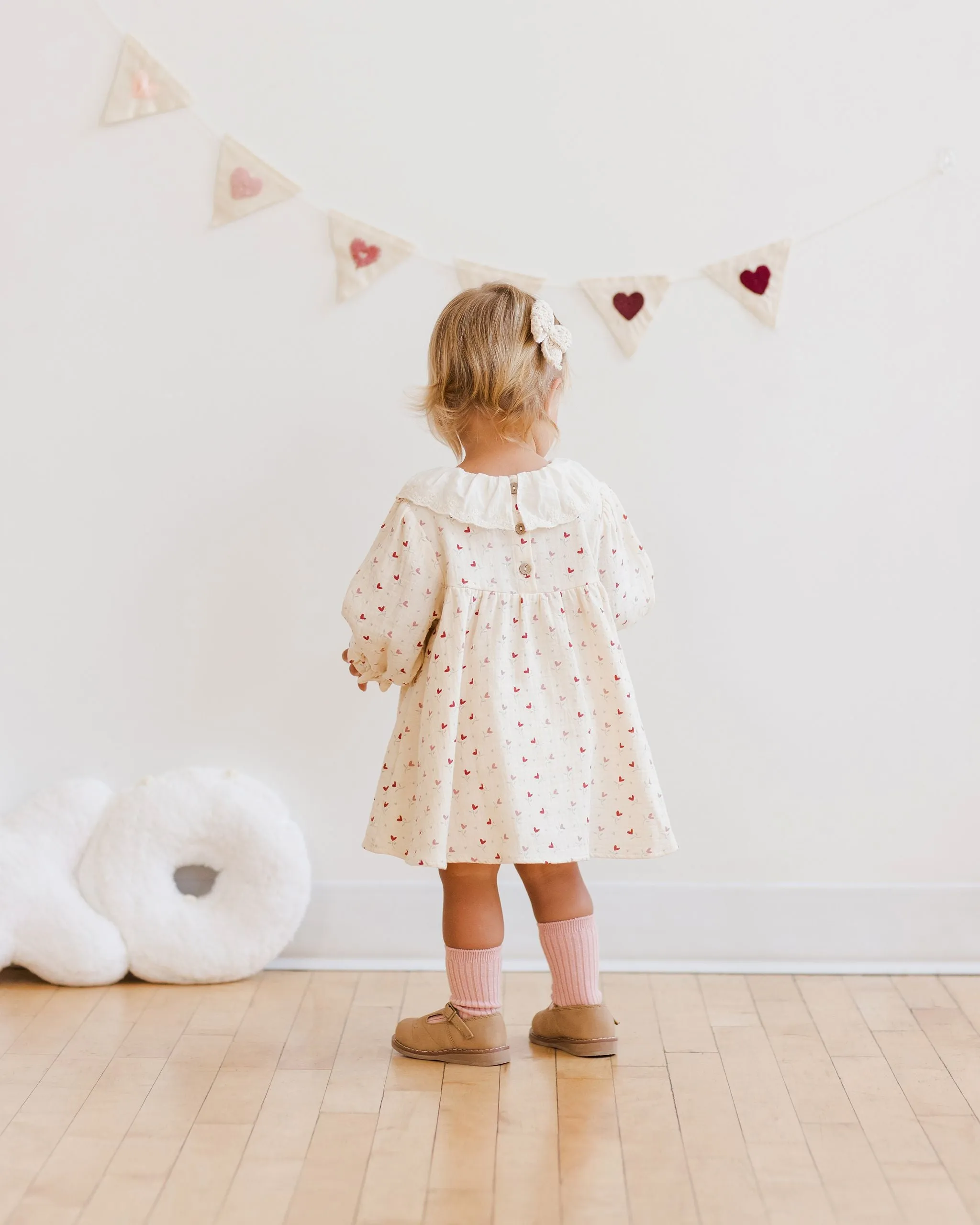 Callie Dress in Natural w/ Heart Ditsy Print