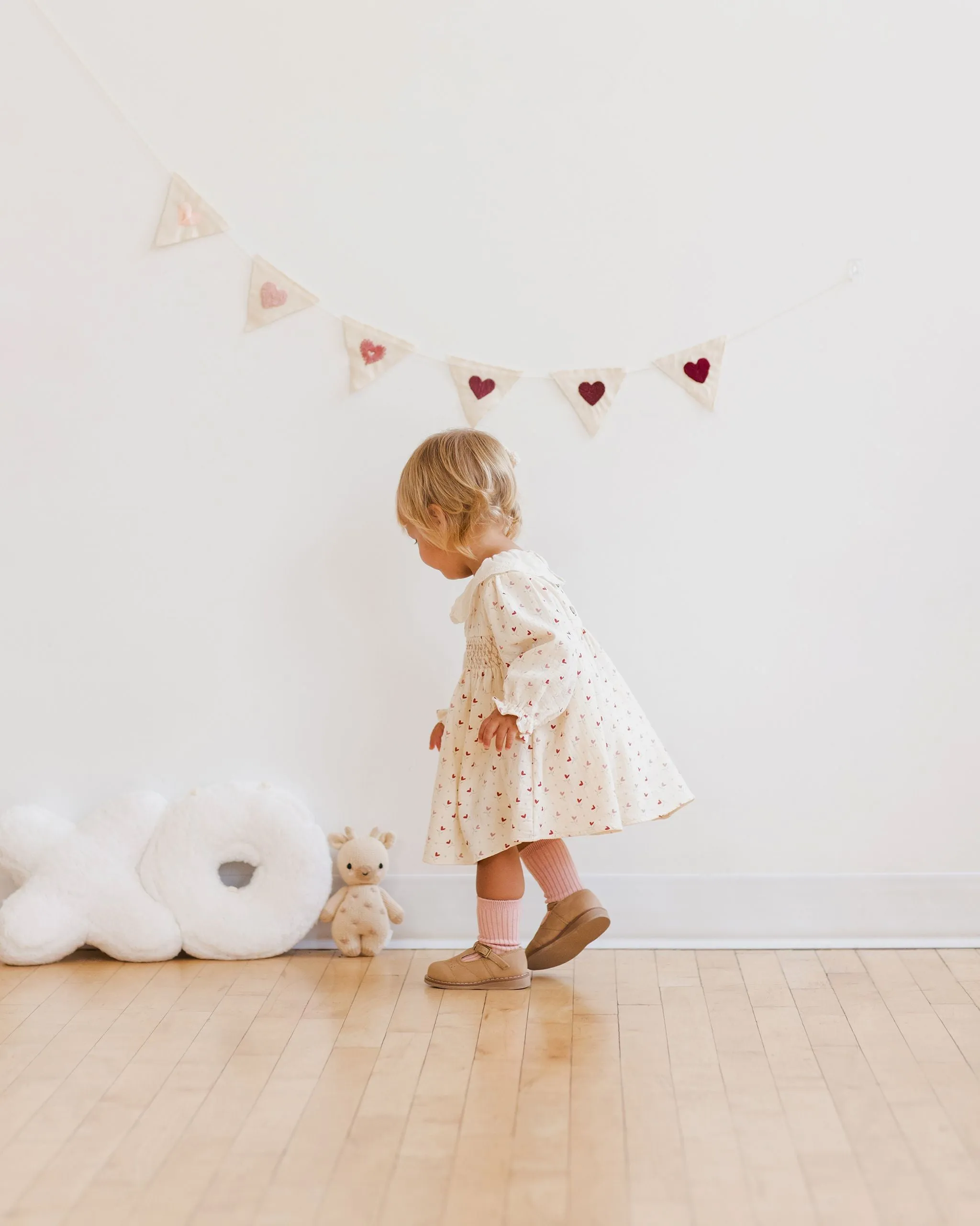 Callie Dress in Natural w/ Heart Ditsy Print