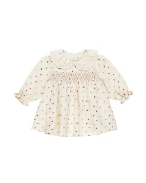 Callie Dress in Natural w/ Heart Ditsy Print