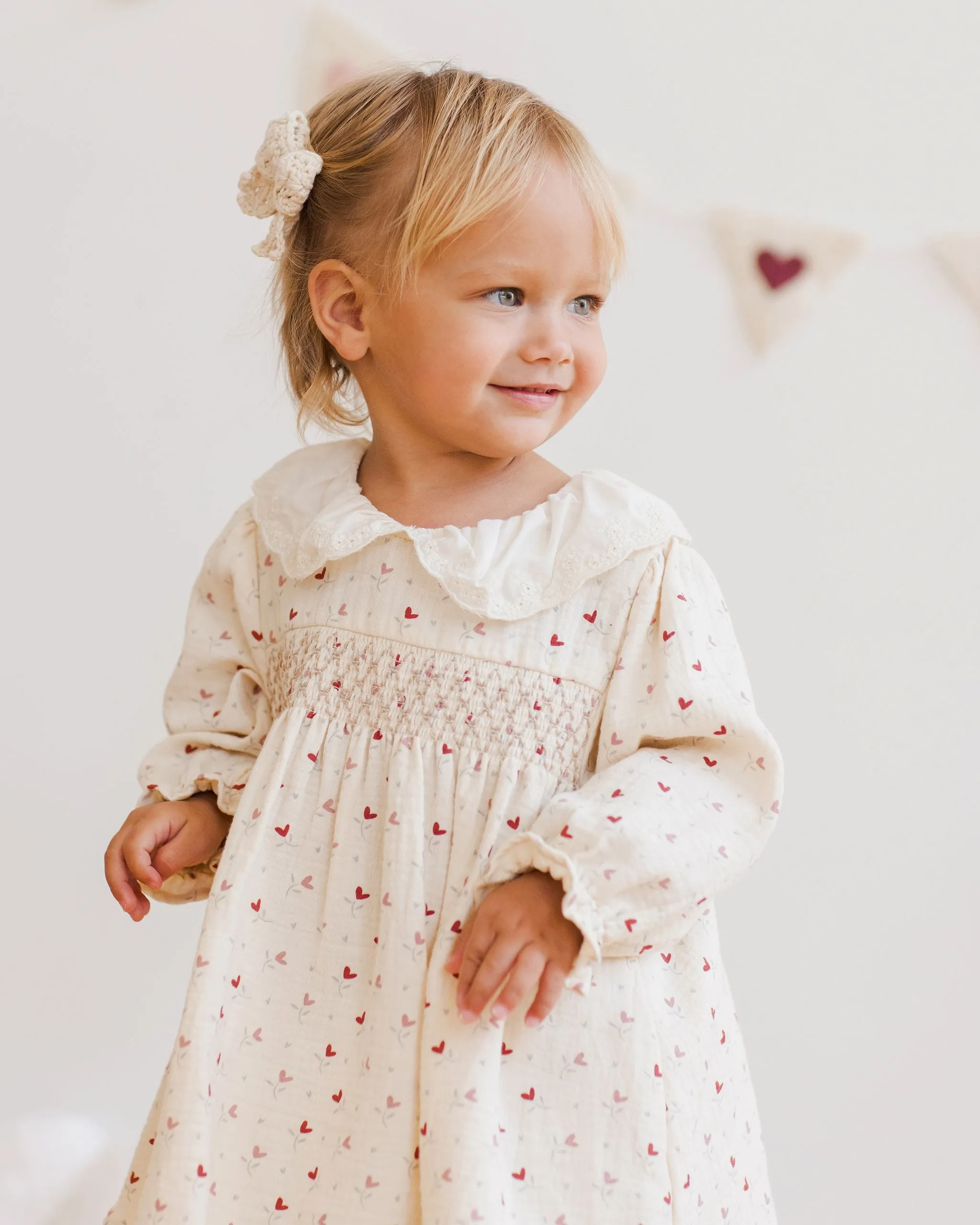 Callie Dress in Natural w/ Heart Ditsy Print