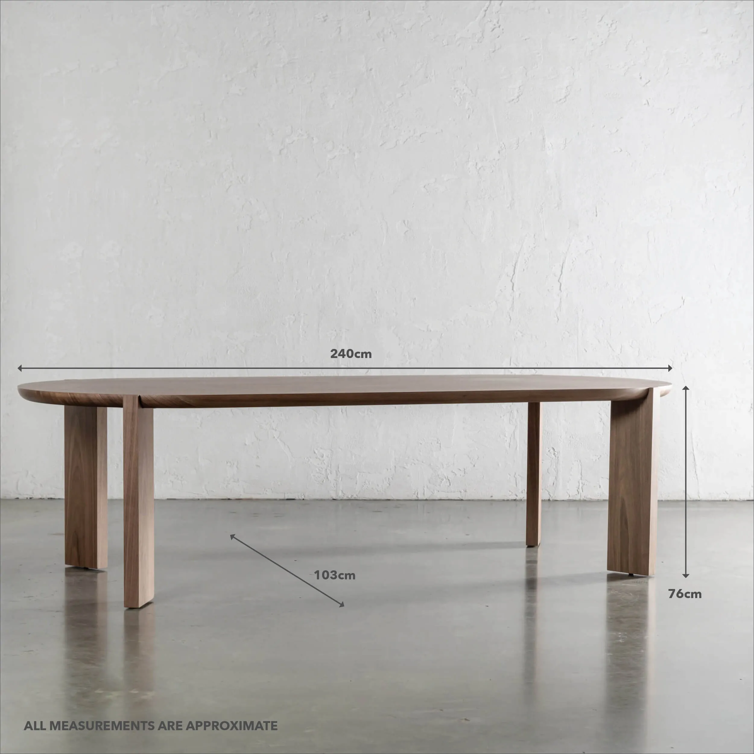 CASSAN ROUNDED DINING TABLE  |  DEEP WALNUT WOOD GRAIN  |  240CM