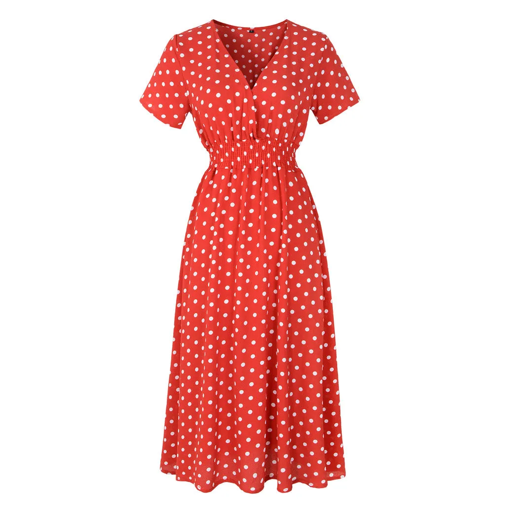 Chiffon Beach Printed V-Neck Short Sleeve Dress