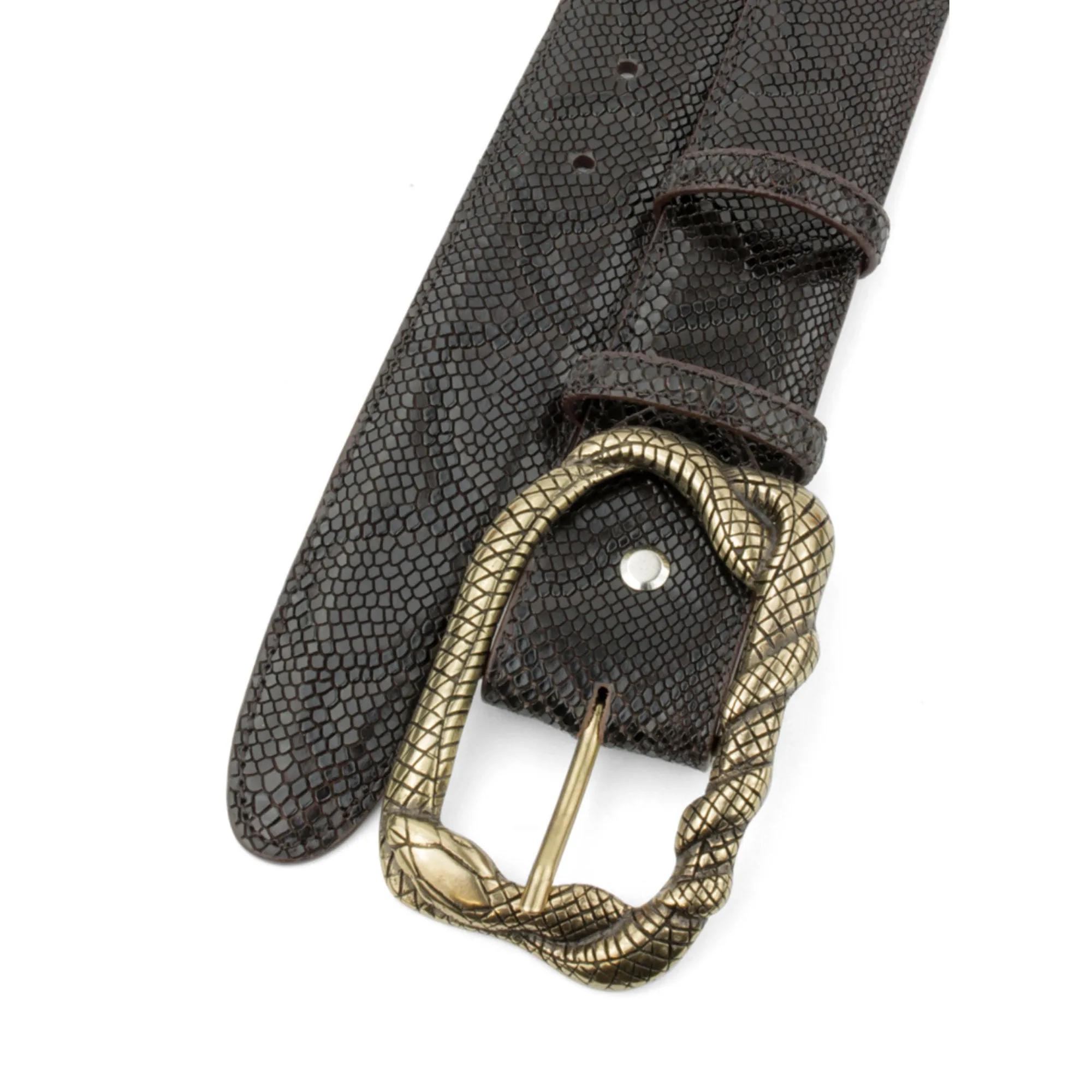 Deep Choc Mock Python Snake Prong Belt