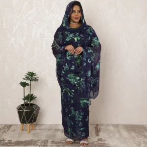 Deep Navy Sudanese Thobe Fabric in Silk Chiffon with Metallic Lurex, 4.5 Meters, 110 cm Width-D20355