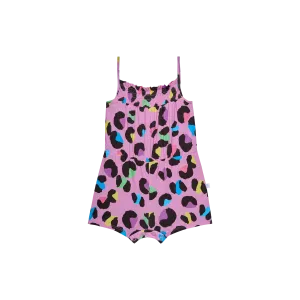 Electric Leopard - Smocked Spaghetti Short Jumpsuit W Snaps