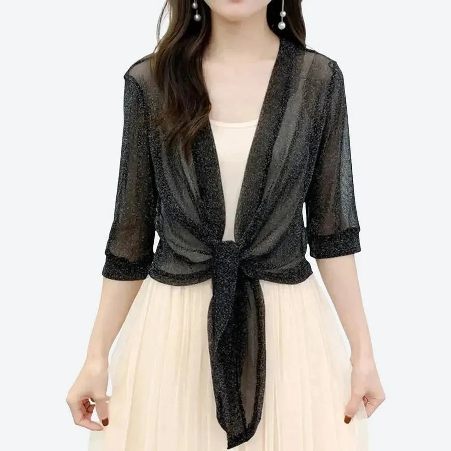 Elegant Sheer Tie-Front Cardigan Tops