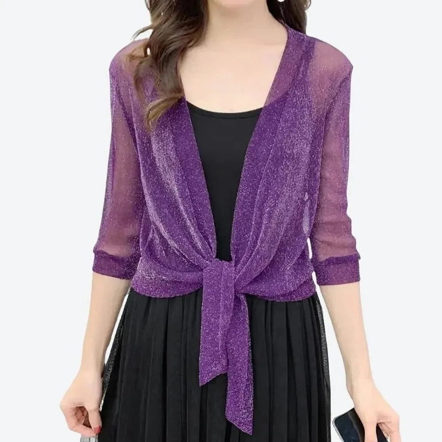 Elegant Sheer Tie-Front Cardigan Tops