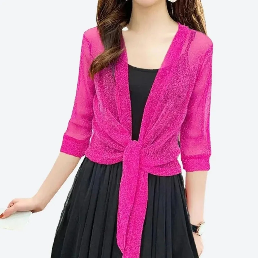 Elegant Sheer Tie-Front Cardigan Tops