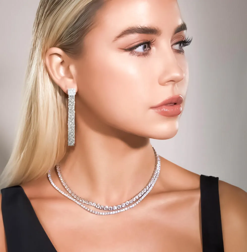 ER808W B.Tiff Pavé Hex Tassel Earrings