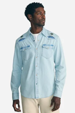 Faherty Sun & Waves Embroidered Shirt in Sunset Sky